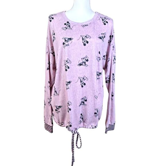 Disney Top Sze XL Pink Cozy Pajama Lounge Mickey Mouse Adjustable Hem Sweatshirt - Picture 5 of 9